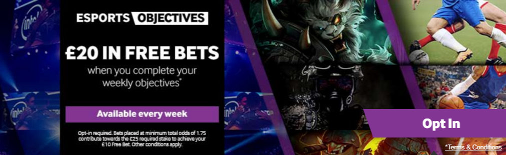 Available free bets for esports.