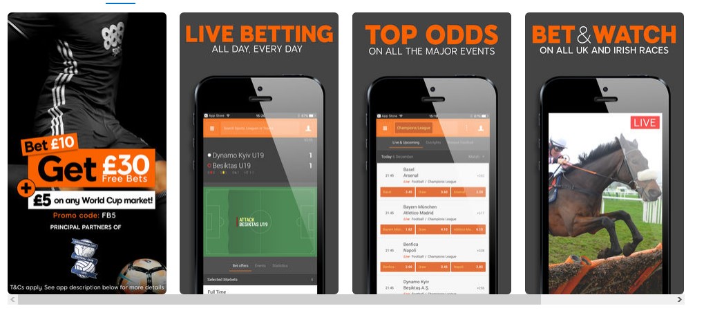 Interface of sports betting apps.