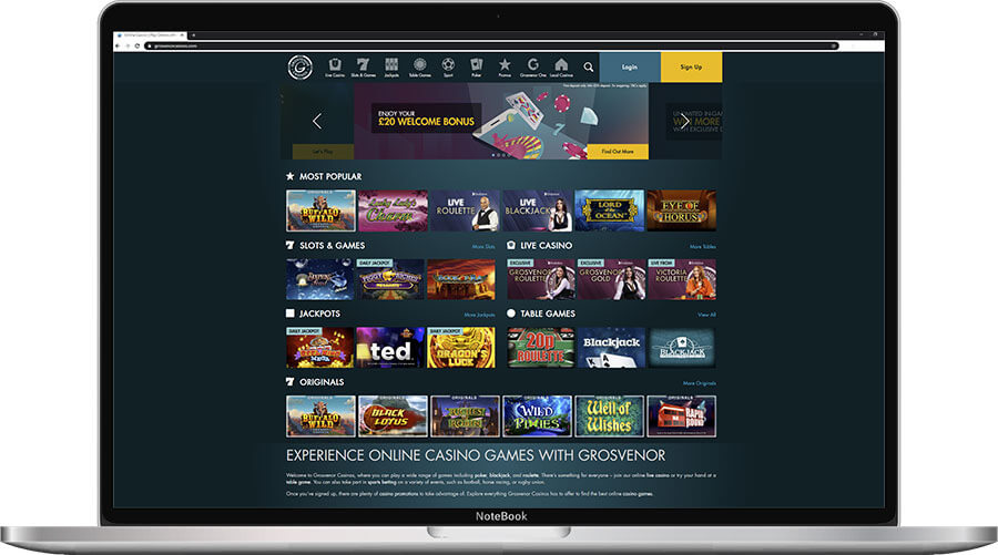 Grosvenor Online Casino Home Page